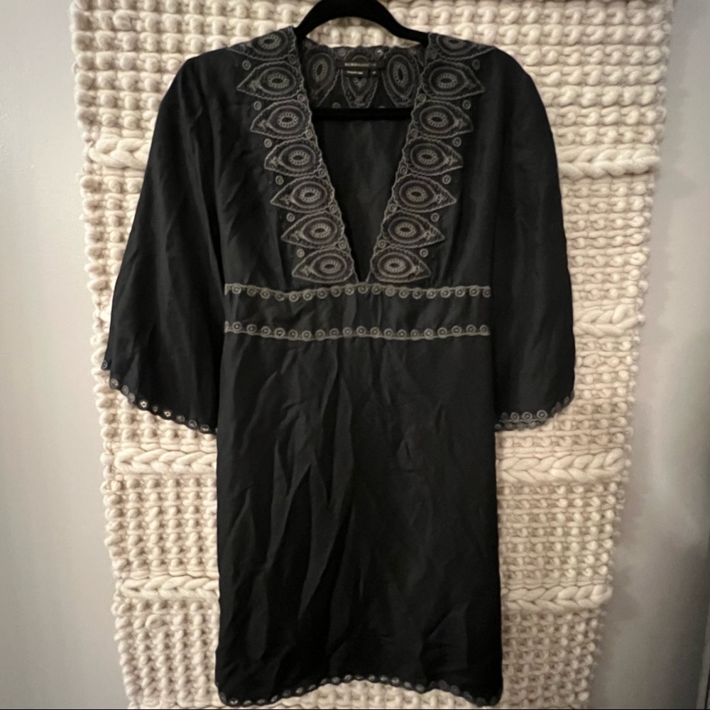BCBG MAXAZRIA Silk Embroidered Dress Black Medium